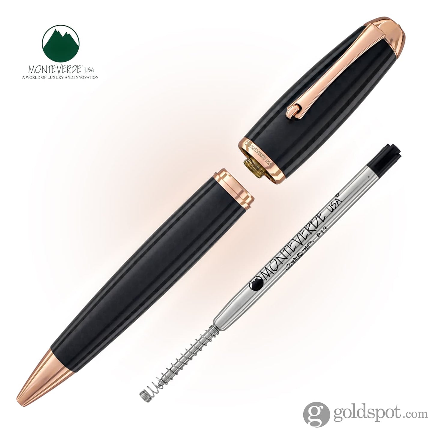 Monteverde Super Mega Ballpoint Pen in Carbon Fiber with Rosegold Trim Ballpoint Pen