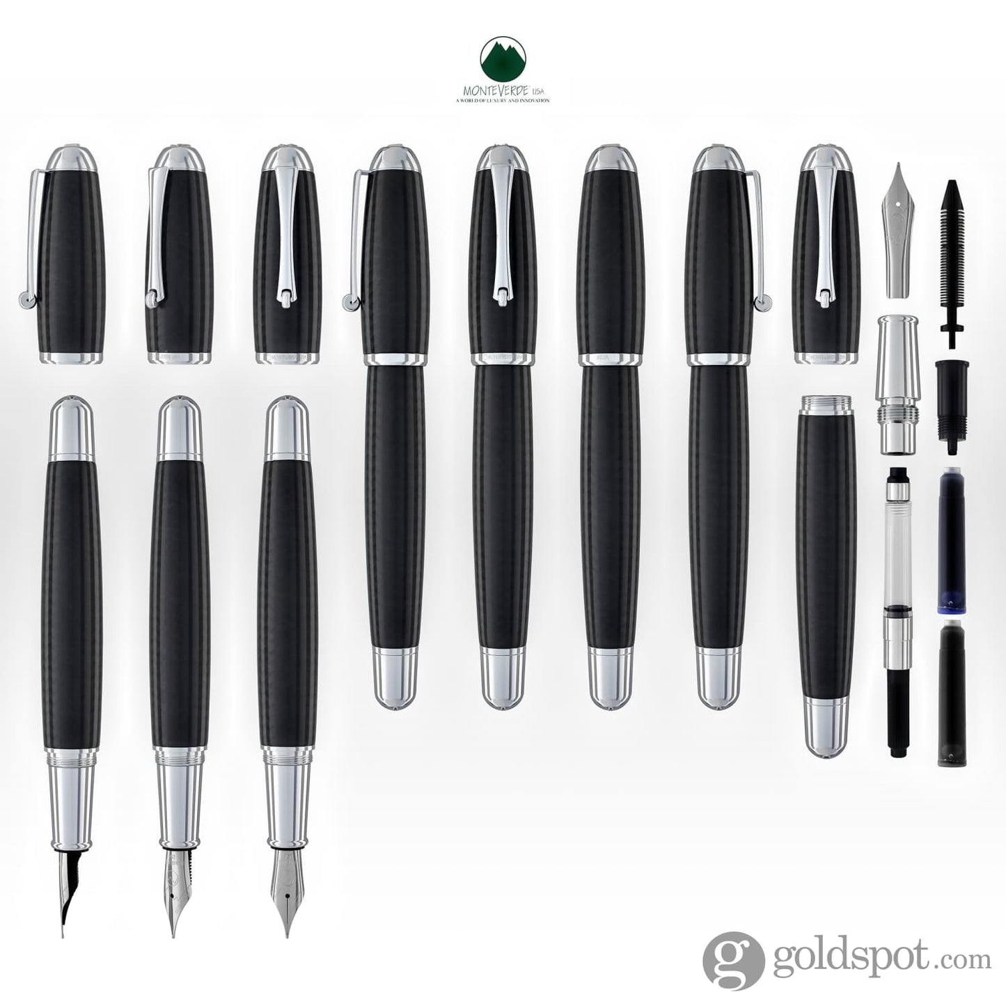 Monteverde Super Mega Fountain Pen in Carbon Fiber with Chrome Trim Fountain Pen