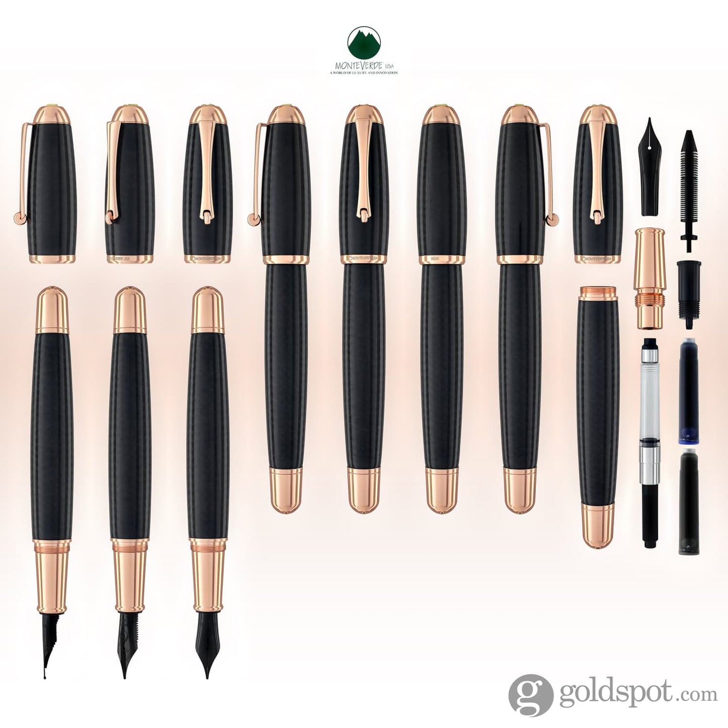 Monteverde Super Mega Fountain Pen in Carbon Fiber with Rosegold Trim Fountain Pen