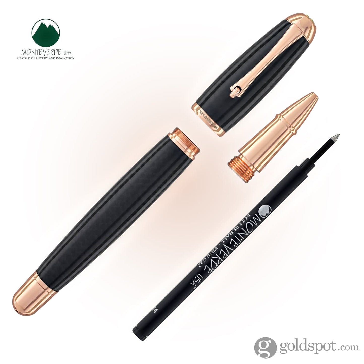 Monteverde Super Mega Rollerball Pen in Carbon Fiber with Rosegold Trim Rollerball Pen