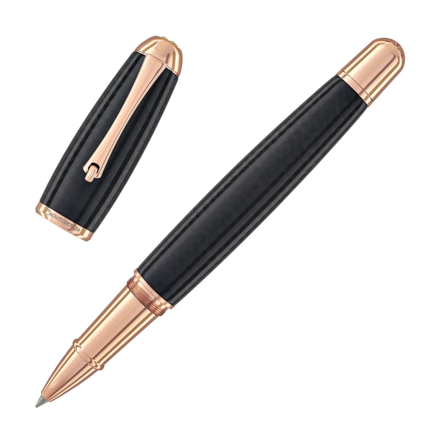 Monteverde Super Mega Rollerball Pen in Carbon Fiber with Rosegold Trim Rollerball Pen