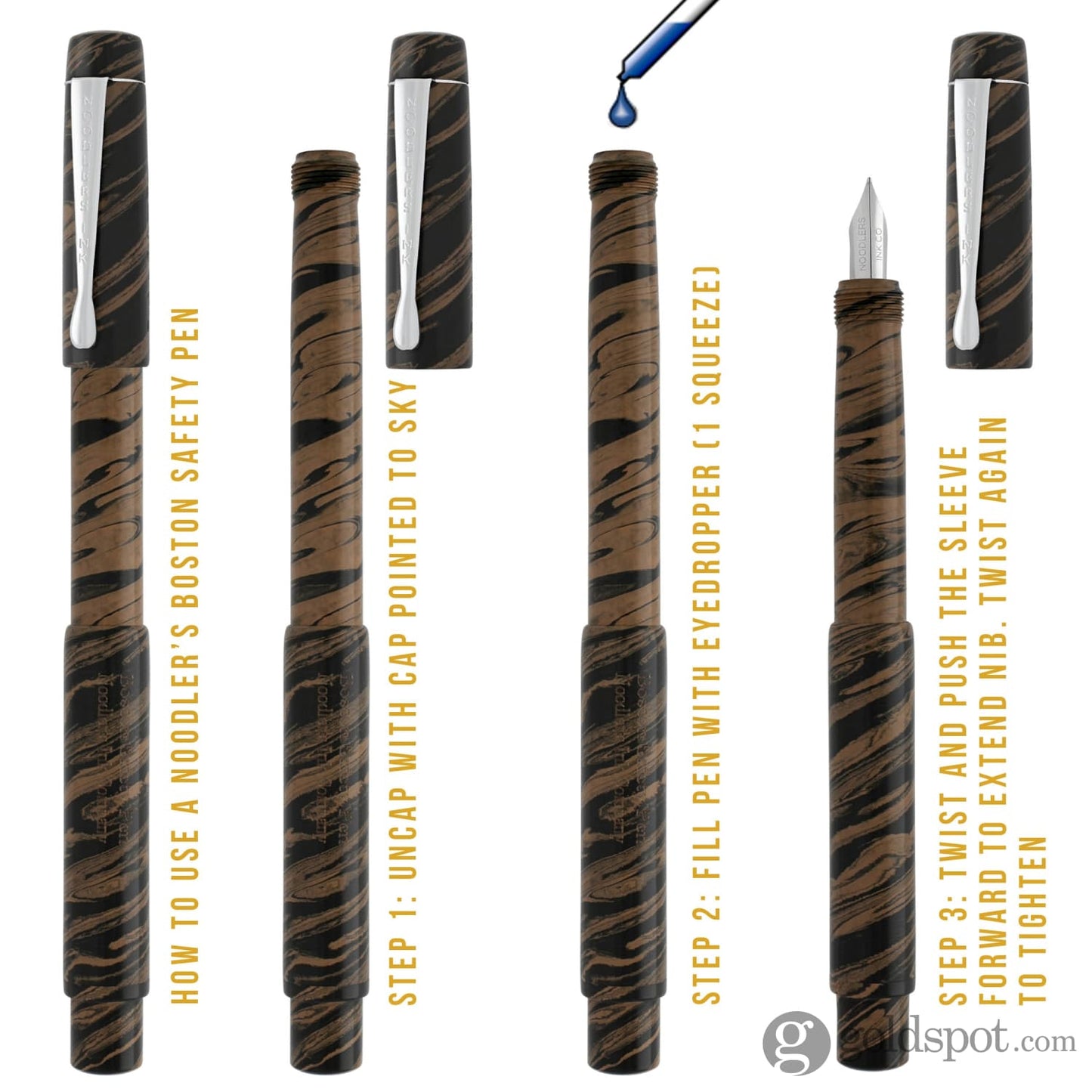 Noodlers Boston Safety Fountain Pen in Chestnut - Semi Flex Nib Fountain Pen