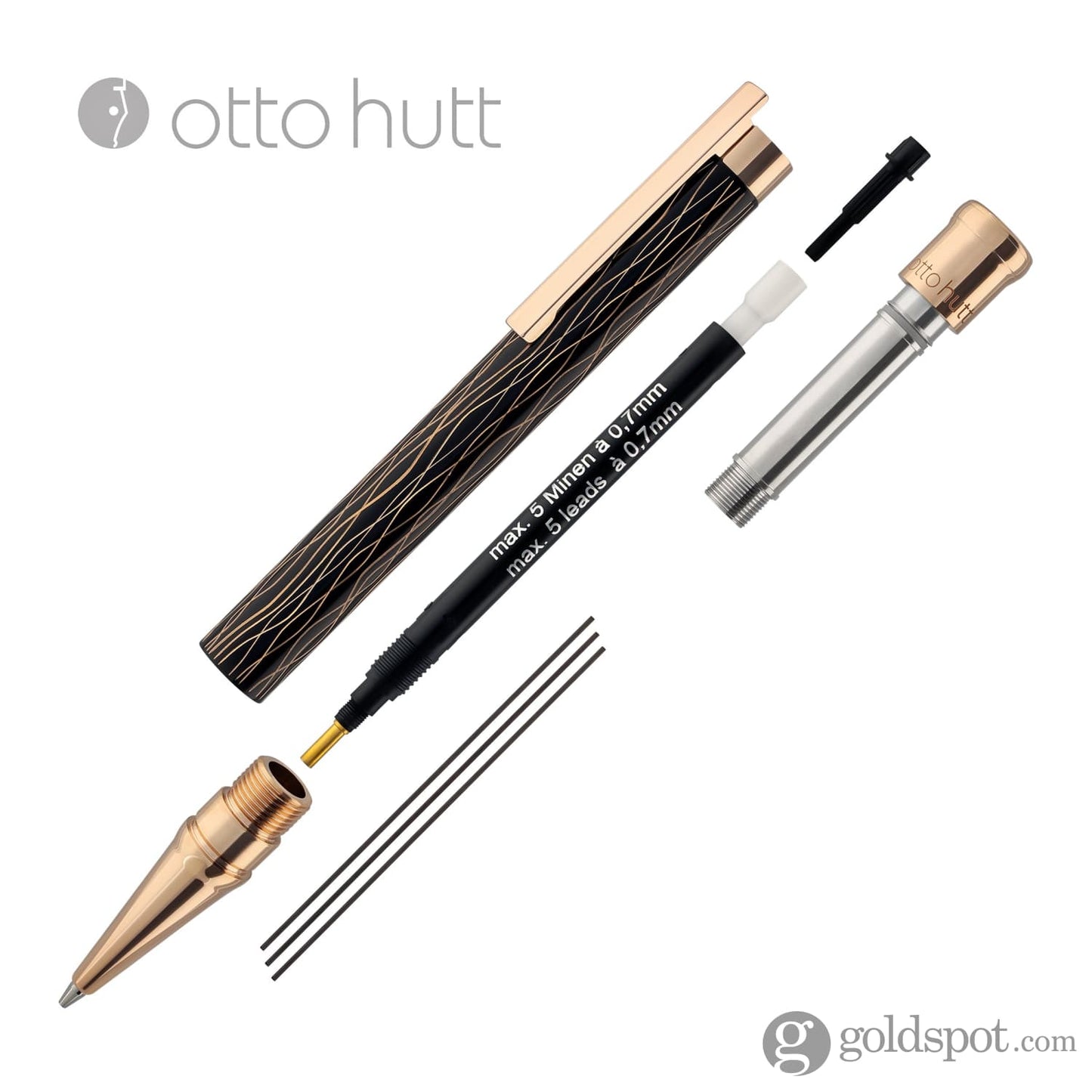 Otto Hutt Design 04 Mechanical Pencil in Wave Black with Rose Gold Trim Pencil