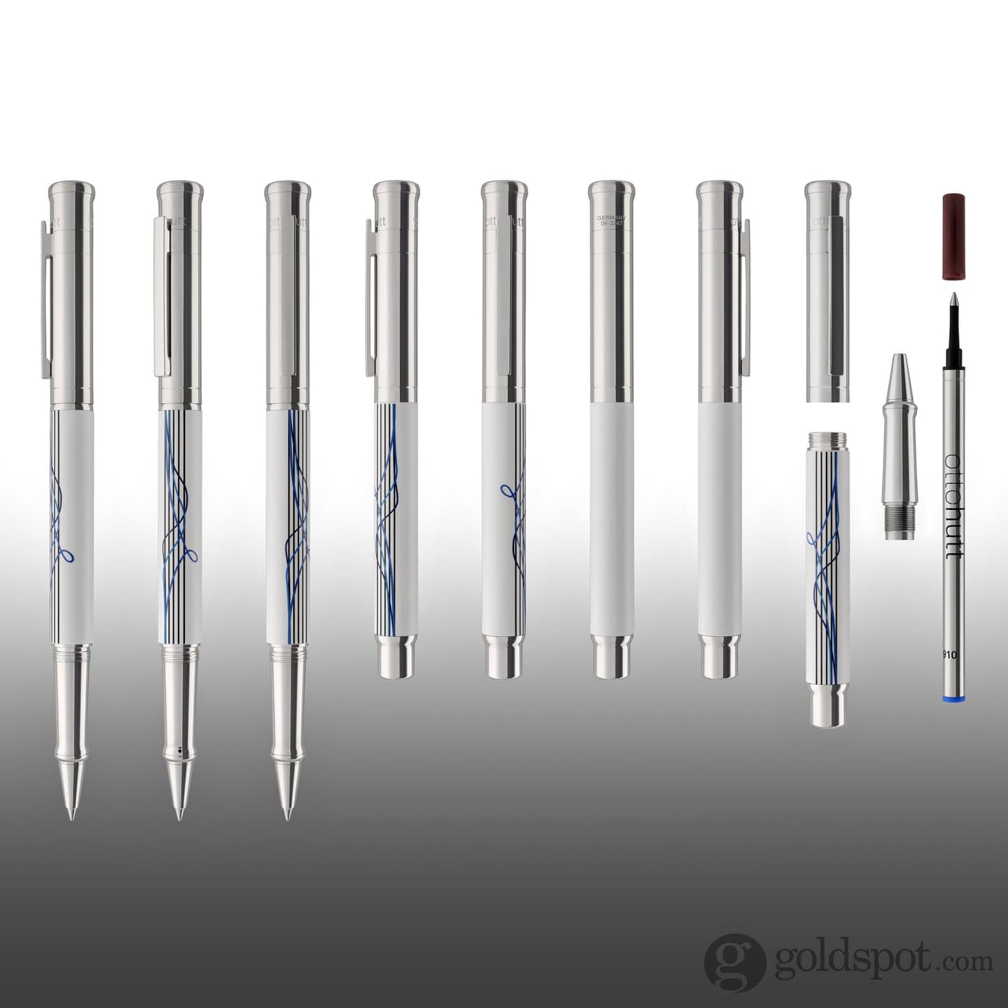 Otto Hutt Design 04 Rollerball Pen in White with Scribble Printing Ballpoint Pen