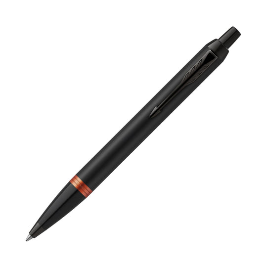 Parker IM Vibrant Rings Ballpoint Pen in Satin Black Lacquer with Flame Orange Accents