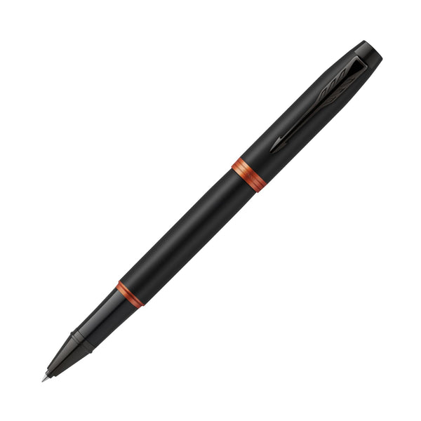 Parker IM Vibrant Rings Rollerball Pen in Satin Black Lacquer with Flame Orange Accents Rollerball Pen