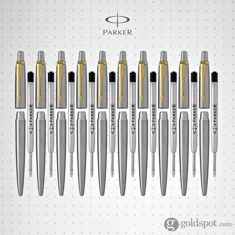 Parker Jotter Ballpoint Pen in Stainless Steel with Gold Trim - Pack of 10 Ballpoint Pen