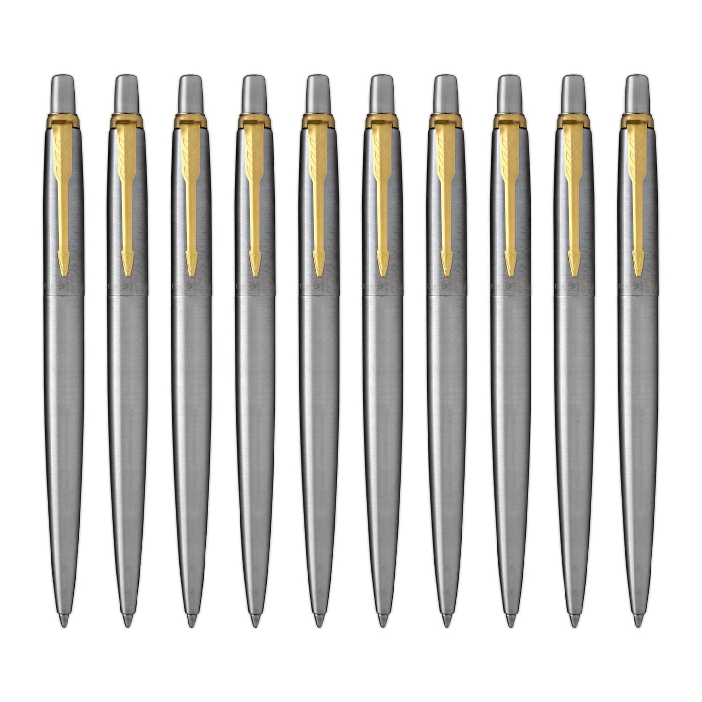 Parker Jotter Ballpoint Pen in Stainless Steel with Gold Trim - Pack of 10 Ballpoint Pen