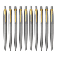 Parker Jotter Ballpoint Pen in Stainless Steel with Gold Trim - Pack of 10
