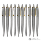 Parker Jotter Ballpoint Pen in Stainless Steel with Gold Trim - Pack of 10 Ballpoint Pen