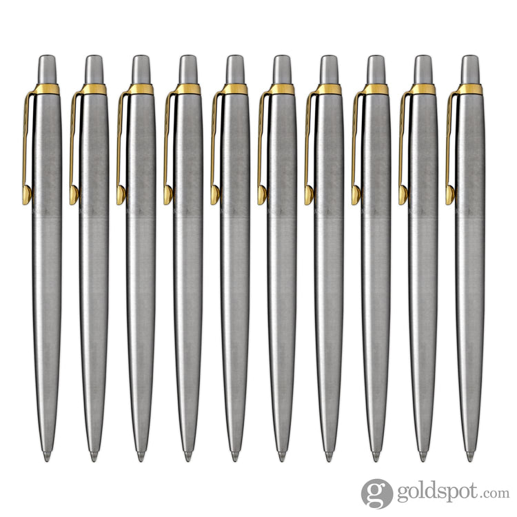 Parker Jotter Ballpoint Pen in Stainless Steel with Gold Trim - Pack of 10 Ballpoint Pen