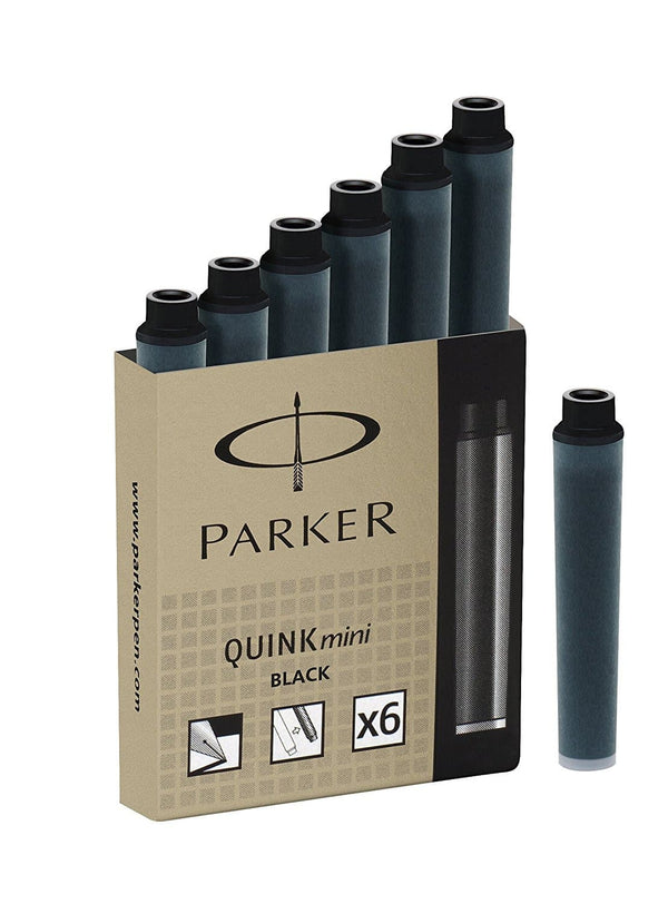Parker Quink Mini Cartridges in Black - Pack of 6 Fountain Pen Cartridges