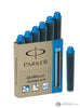 Parker Quink Mini Ink Cartridges in Permanent Blue - Pack of 6 Fountain Pen Cartridges