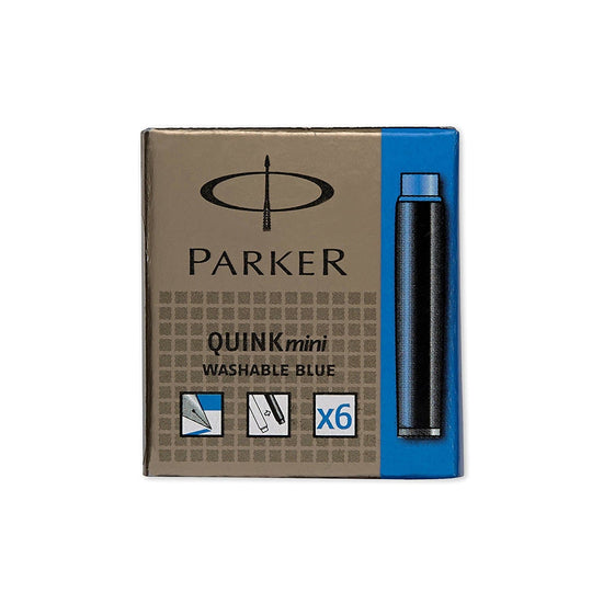 Parker Quink Mini Ink Cartridges in Washable Blue - Pack of 6