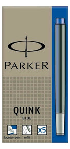 Parker Quink Washable Ink Cartridge in Blue - Pack of 5 - 30160 Fountain Pen Cartridges