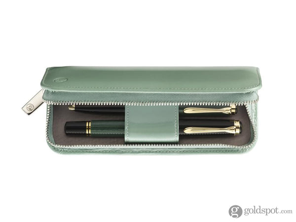 Pelikan 2 Pen Case Lacquered Leather in Green Pen Case