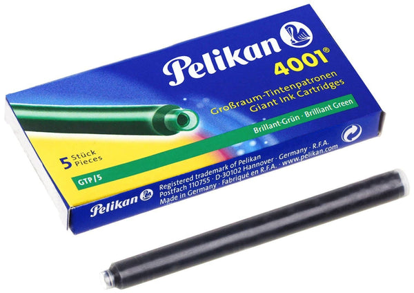 Pelikan 4001 Ink Cartridges in Brilliant Green - Pack of 5 Fountain Pen Cartridges
