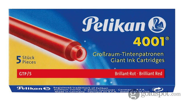 Pelikan 4001 Ink Cartridges in Red - Pack of 5 Fountain Pen Cartridges