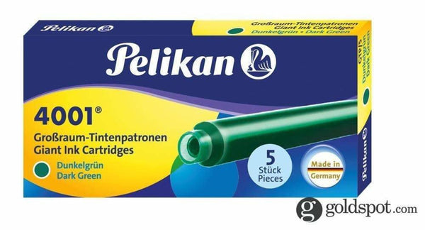 Pelikan 4001 Ink Cartridges in Dark Green - Pack of 5 Fountain Pen Cartridges