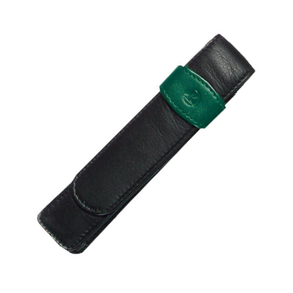 Pelikan Single Pen Case Fine Leather in Black/ Green Pen Case