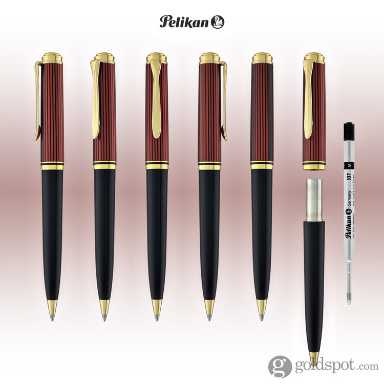 Pelikan Souveran K800 Ballpoint Pen in Black & Red with Gold Trim Ballpoint Pen