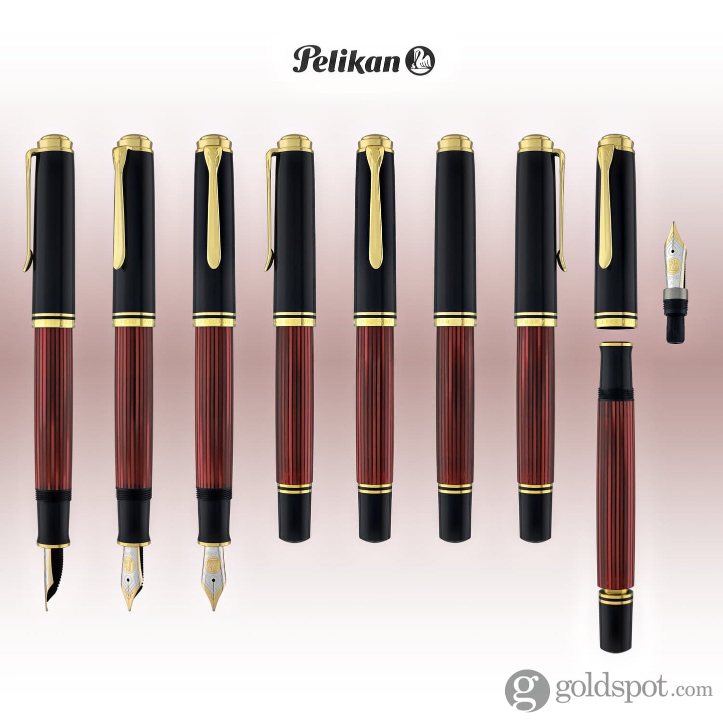 Pelikan Souveran M800 Fountain Pen in Black & Red with Gold Trim - 18K Gold Fountain Pen