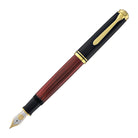 Pelikan Souveran M800 Fountain Pen in Black & Red with Gold Trim - 18K Gold Fountain Pen