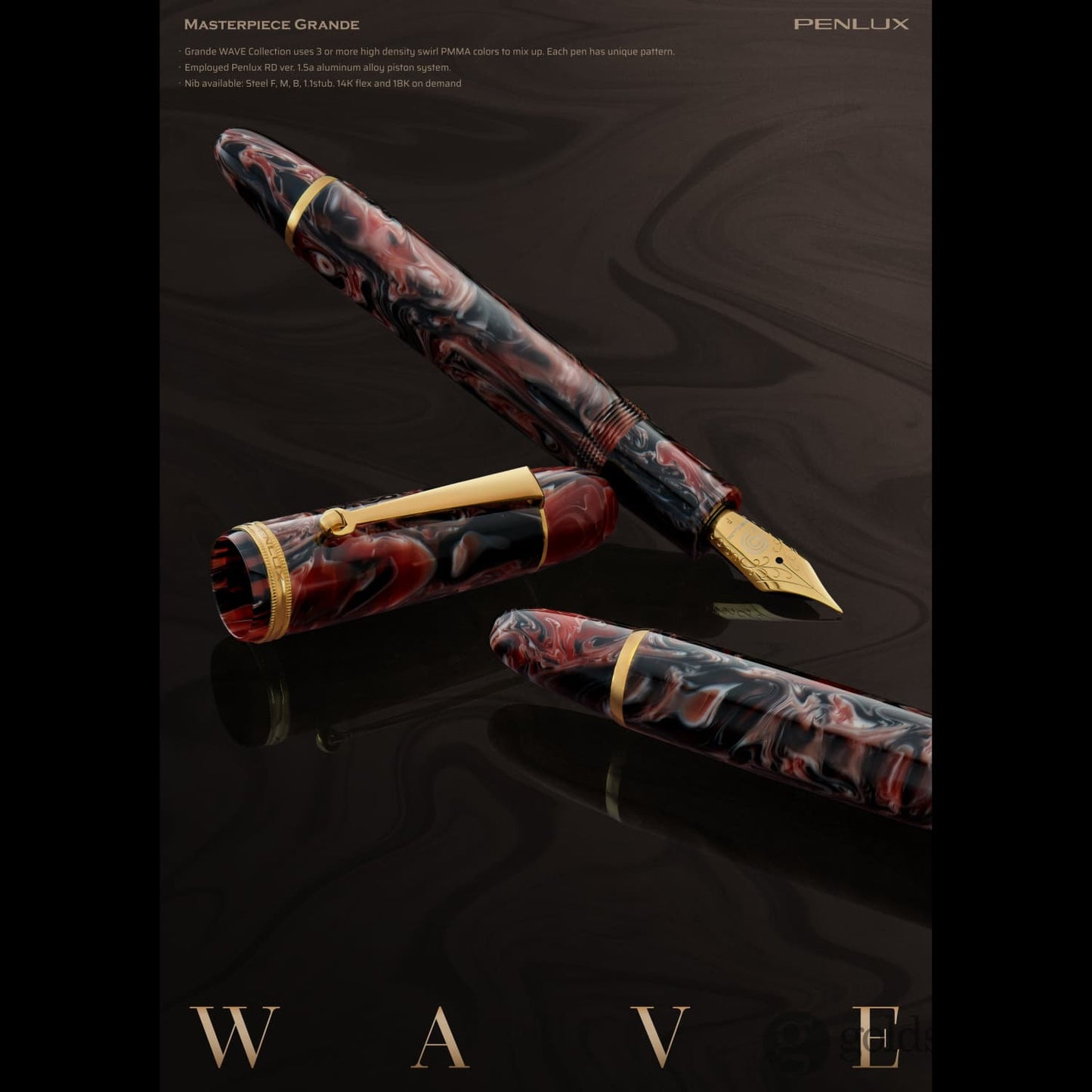 Penlux Masterpiece Grande Fountain Pen in Marble Wave Fountain Pen