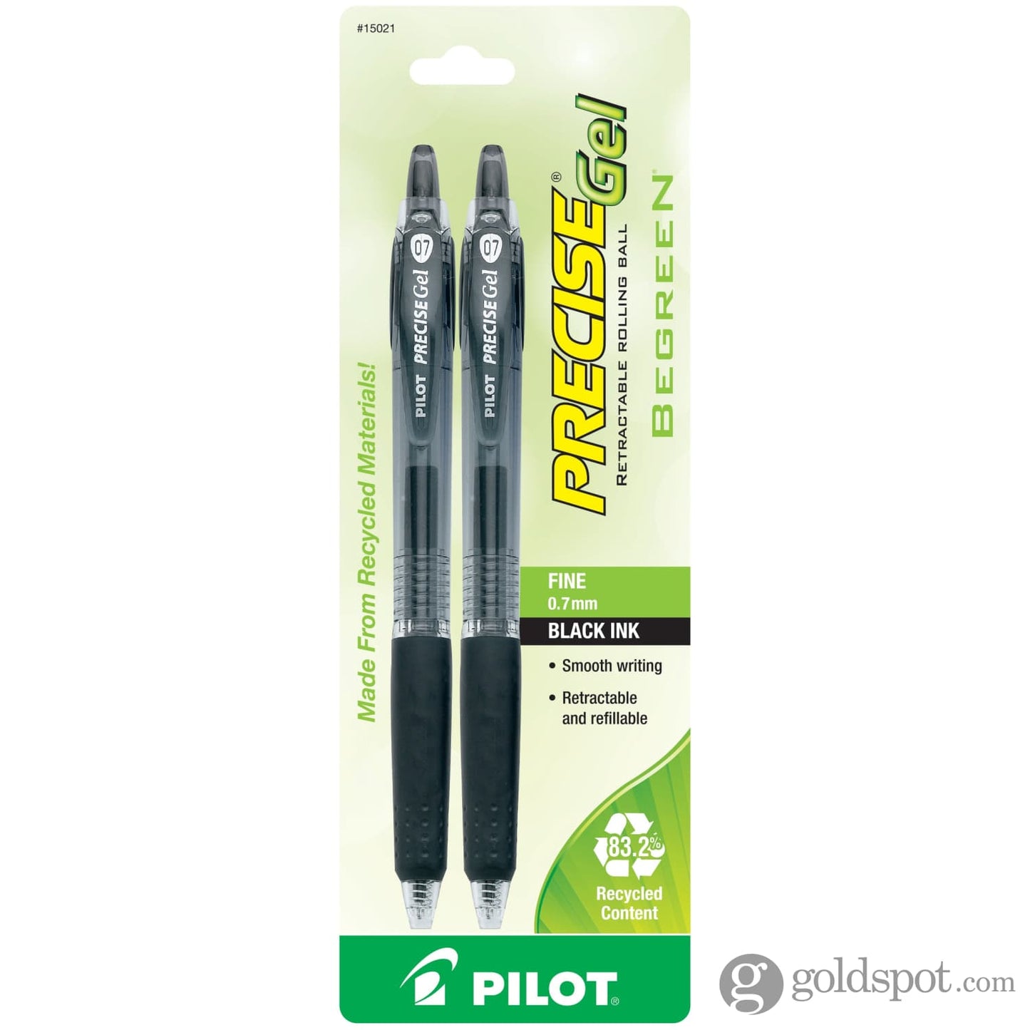 Pilot BeGreen Precise Gel Rollerball Pen in Black - Fine Point 2 Pack Gel Pen