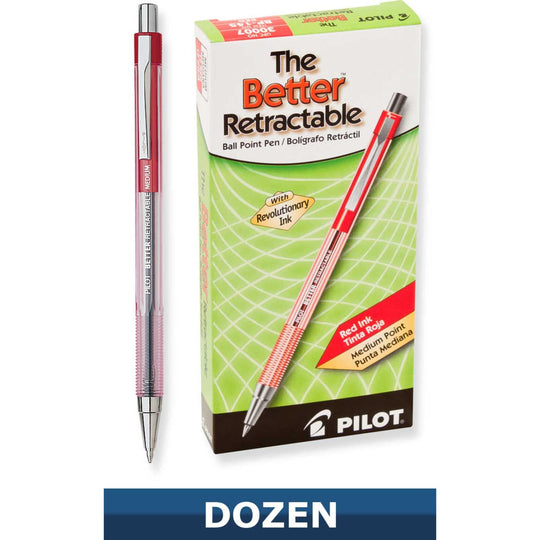 Pilot Better Retractable Ballpoint Pen Pack of 12 in Red - Medium Point