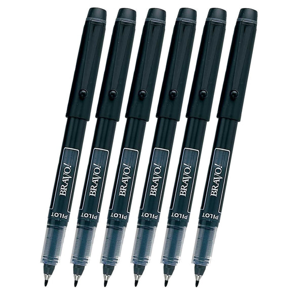 Pilot Bravo Liquid Ink Marker Pen in Black - Bold Point - Pack of 6 Marker