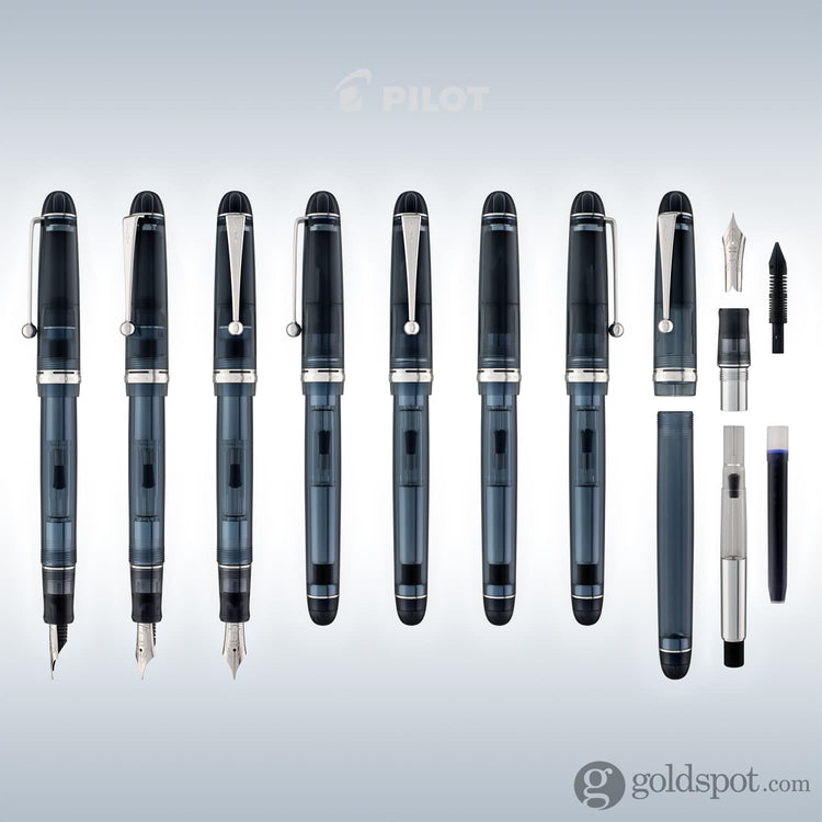 Pilot Custom 74 Fountain Pen in Blue Stone with Silver Trim - 14kt Gold Fountain Pen
