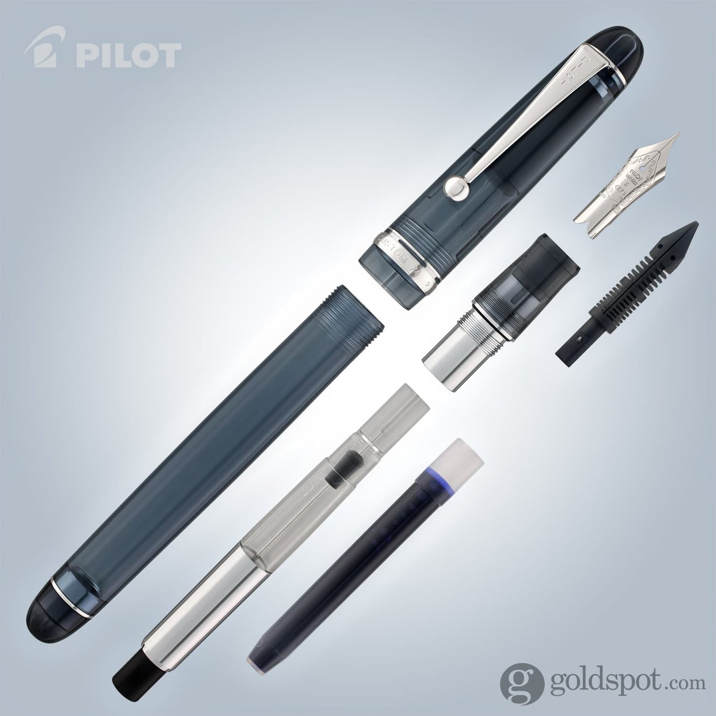Pilot Custom 74 Fountain Pen in Blue Stone with Silver Trim - 14kt Gold Fountain Pen