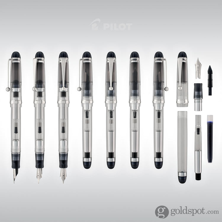 Pilot Custom 74 Fountain Pen in Clear with Silver Trim - 14K Gold Fountain Pen