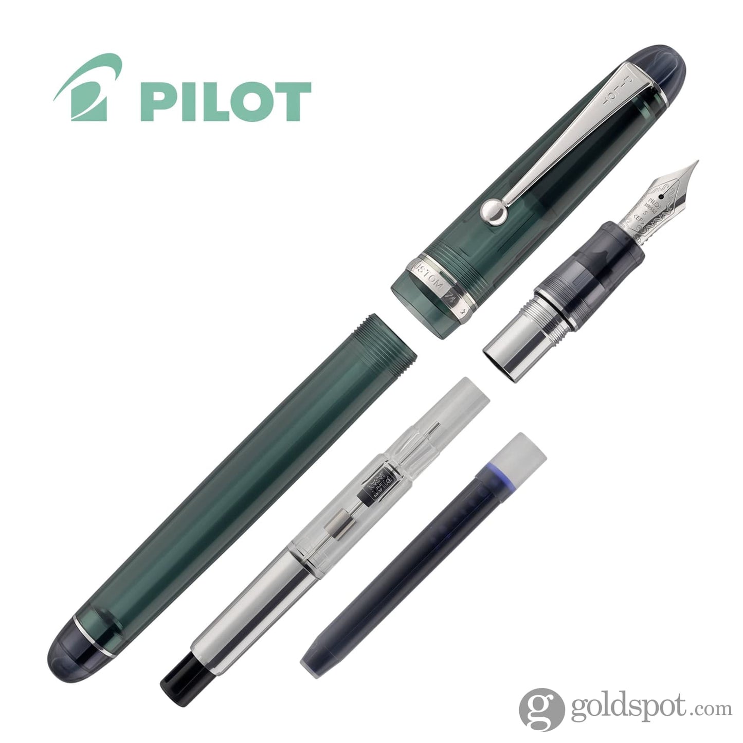 Pilot Custom 74 Fountain Pen in Forest Green with Silver Trim - 14kt Gold Nib Fountain Pen