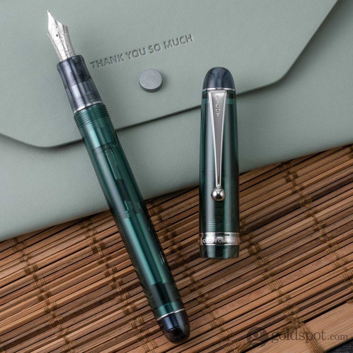 Pilot Custom 74 Fountain Pen in Forest Green with Silver Trim - 14kt Gold Nib Fountain Pen
