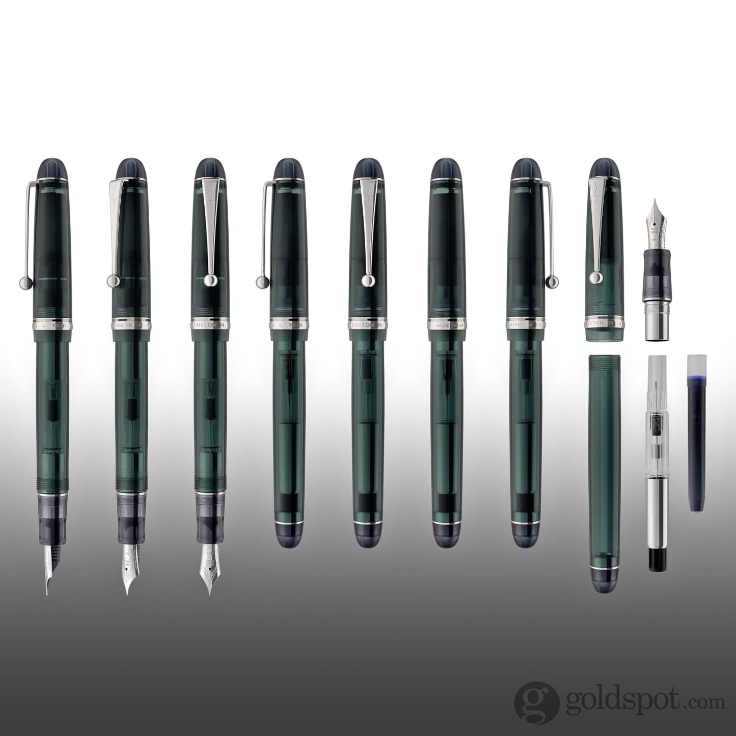 Pilot Custom 74 Fountain Pen in Forest Green with Silver Trim - 14kt Gold Nib Fountain Pen