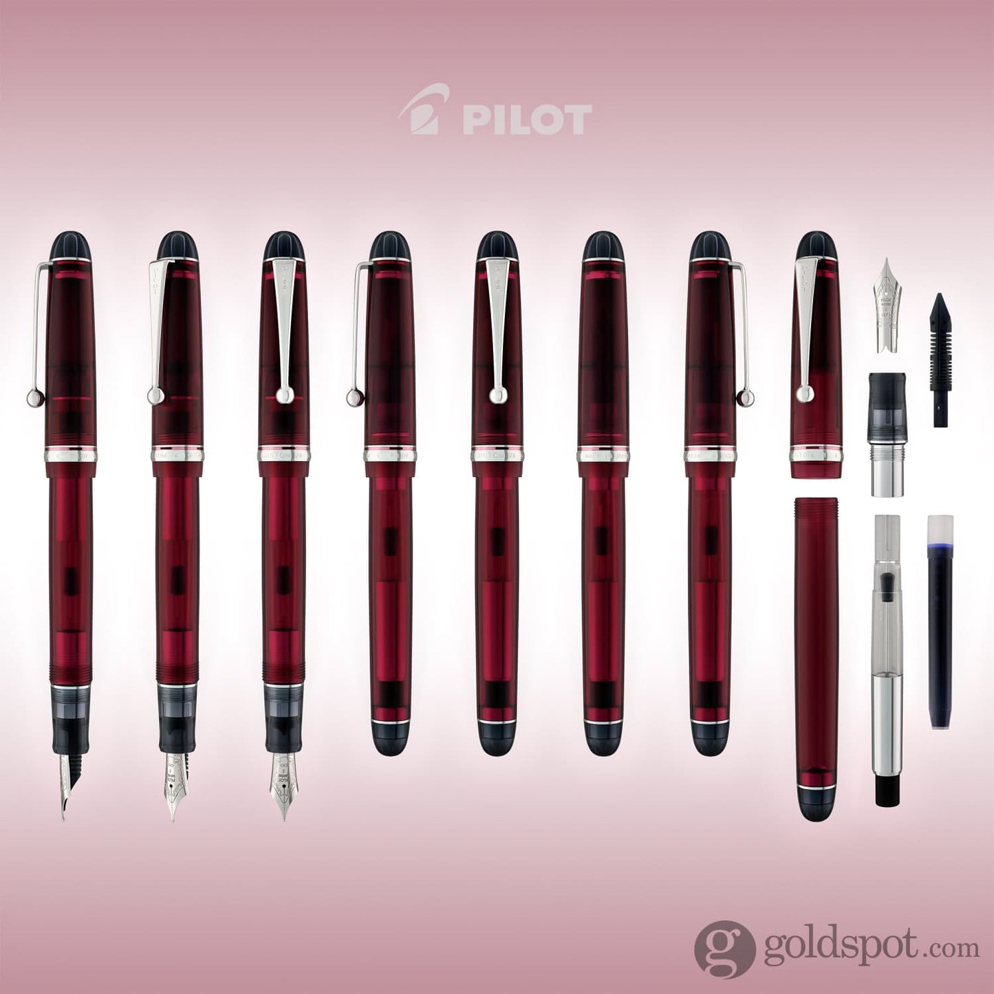 Pilot Custom 74 Fountain Pen in Merlot with Silver Trim - 14K Gold Fountain Pen