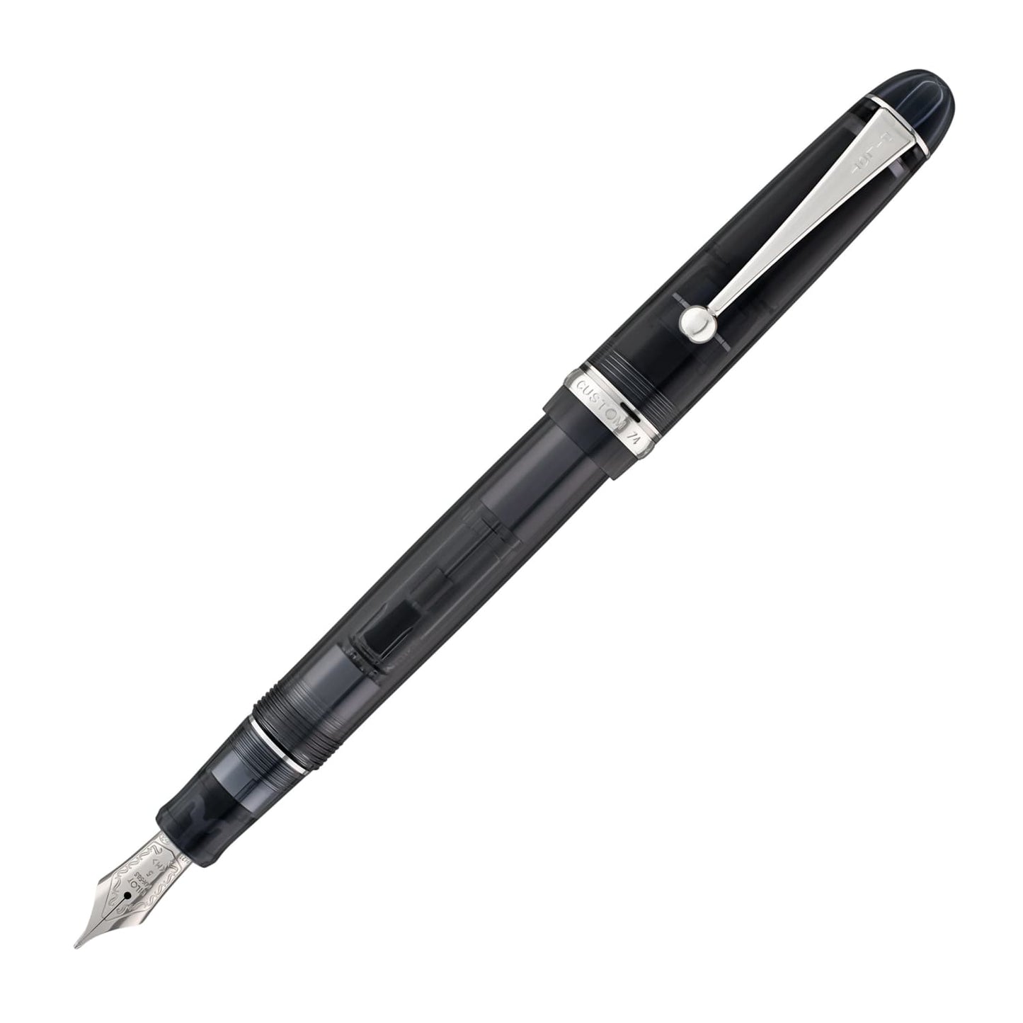 Pilot Custom 74 Fountain Pen in Smokey Black with Silver Trim - 14K Gold Fountain Pen