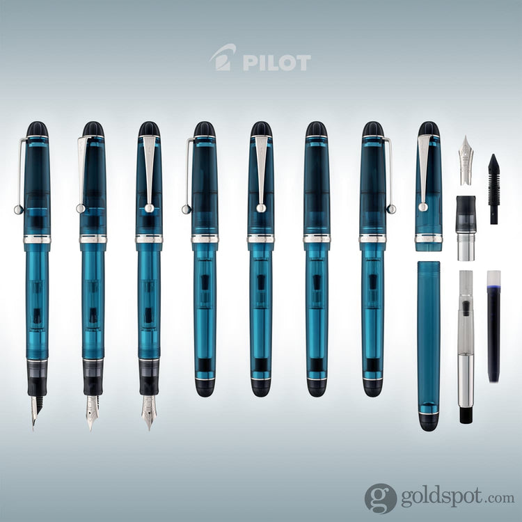Pilot Custom 74 Fountain Pen in Teal with Silver Trim - 14K Gold Fountain Pen