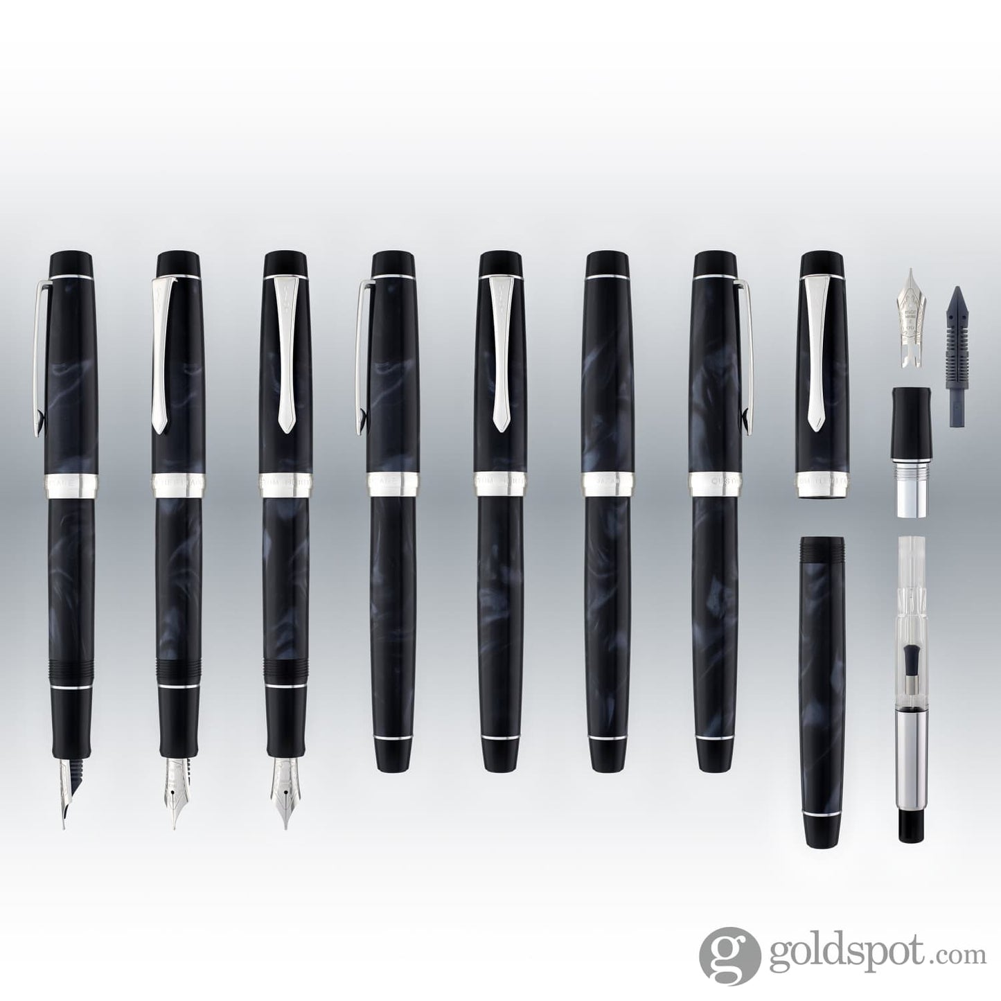 Pilot Custom Heritage SE Fountain Pen in Marble Black with Silver Trim - 14kt Gold Fountain Pen