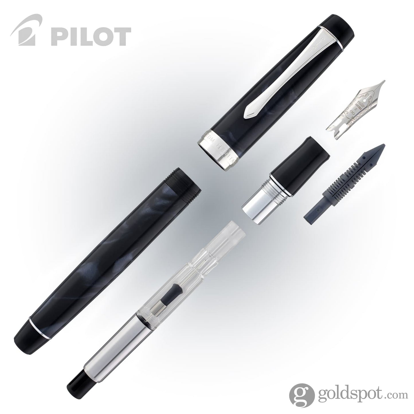 Pilot Custom Heritage SE Fountain Pen in Marble Black with Silver Trim - 14kt Gold Fountain Pen
