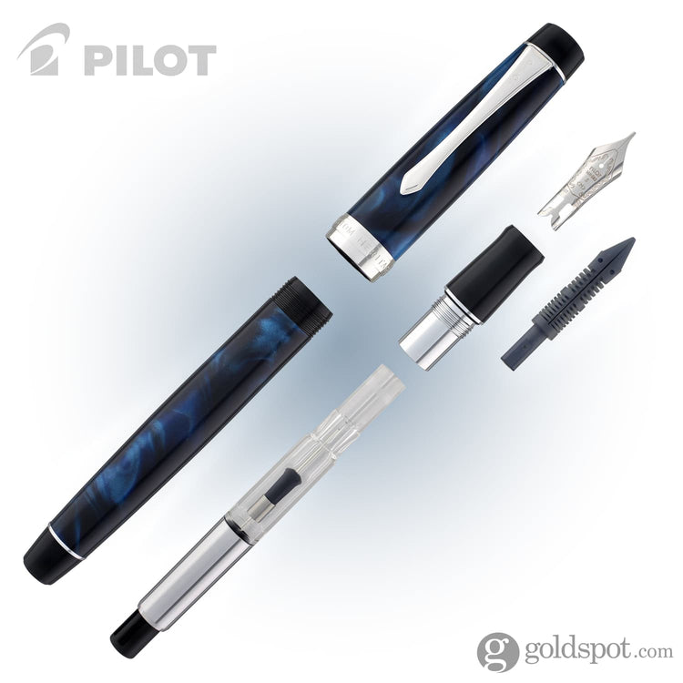Pilot Custom Heritage SE Fountain Pen in Marble Blue with Silver Trim - 14kt Gold Fountain Pen