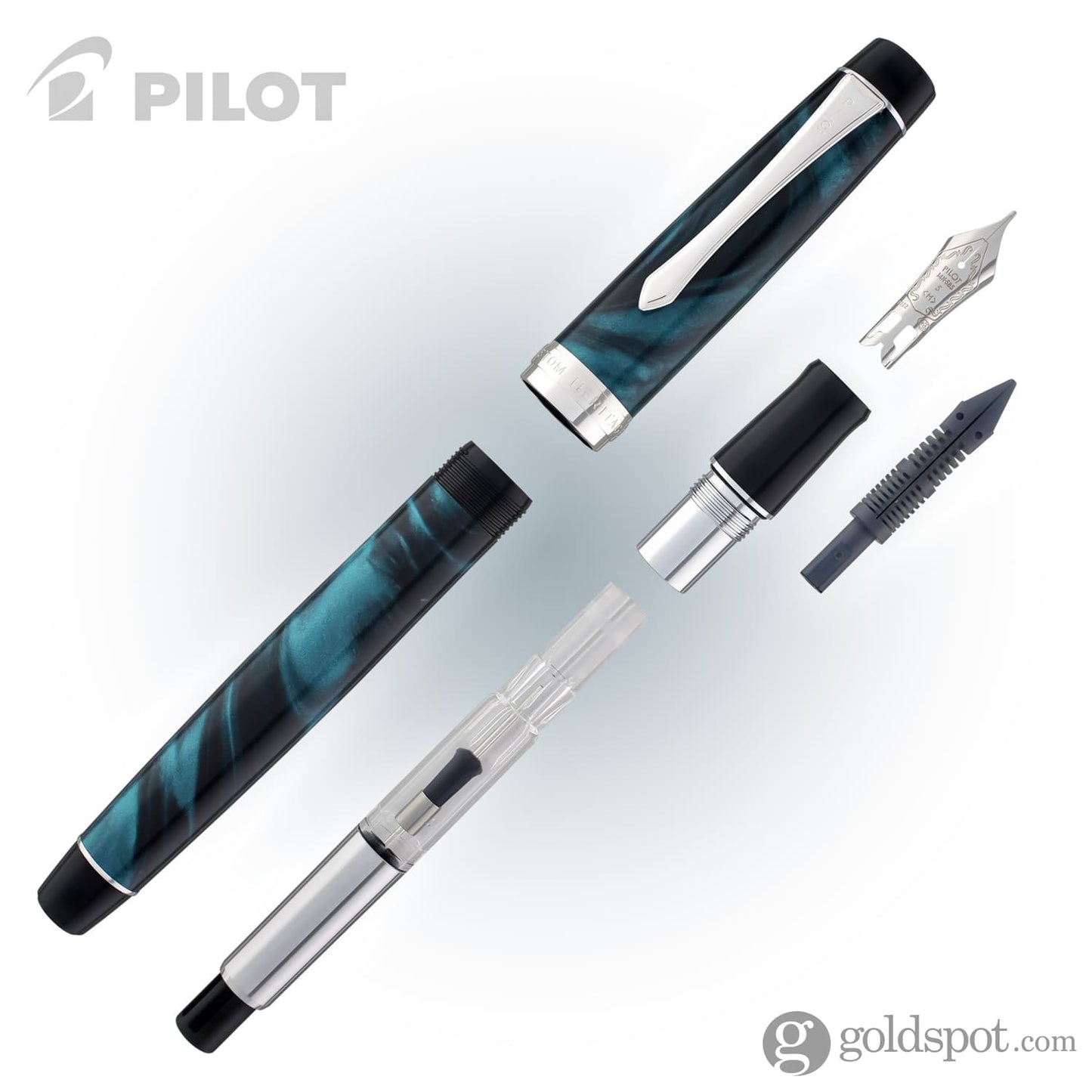 Pilot Custom Heritage SE Fountain Pen in Marble Green with Silver Trim - 14kt Gold Fountain Pen