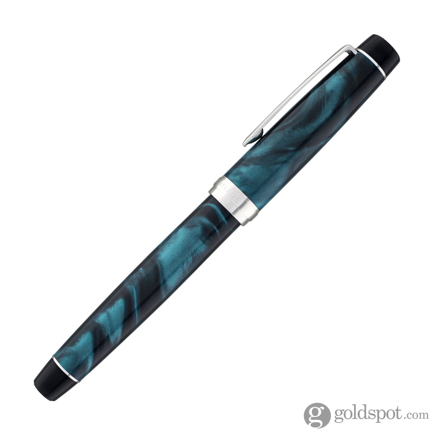 Pilot Custom Heritage SE Fountain Pen in Marble Green with Silver Trim - 14kt Gold Fountain Pen