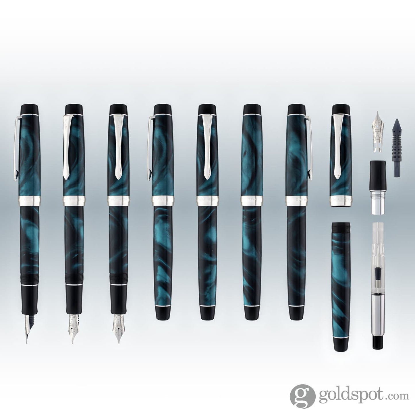 Pilot Custom Heritage SE Fountain Pen in Marble Green with Silver Trim - 14kt Gold Fountain Pen