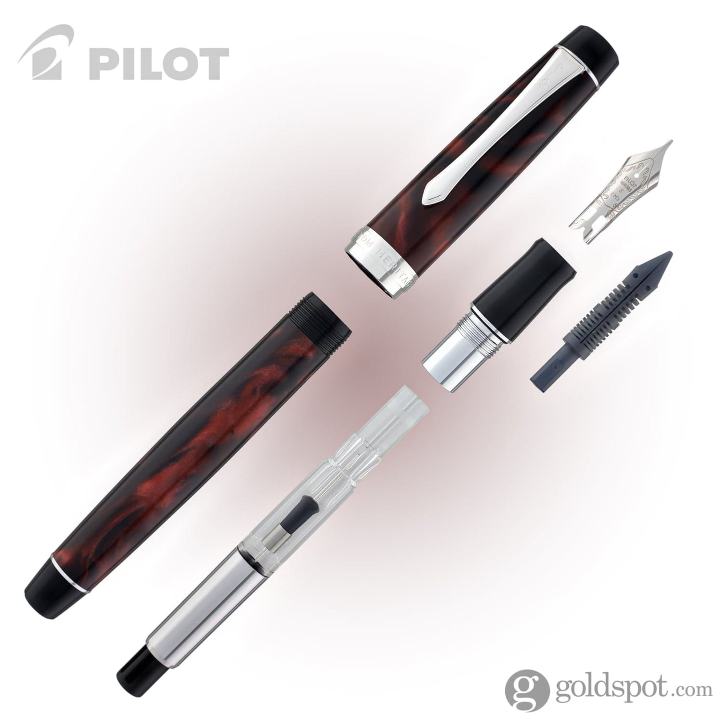 Pilot Custom Heritage SE Fountain Pen in Marble Red with Silver Trim - 14kt Gold Fountain Pen