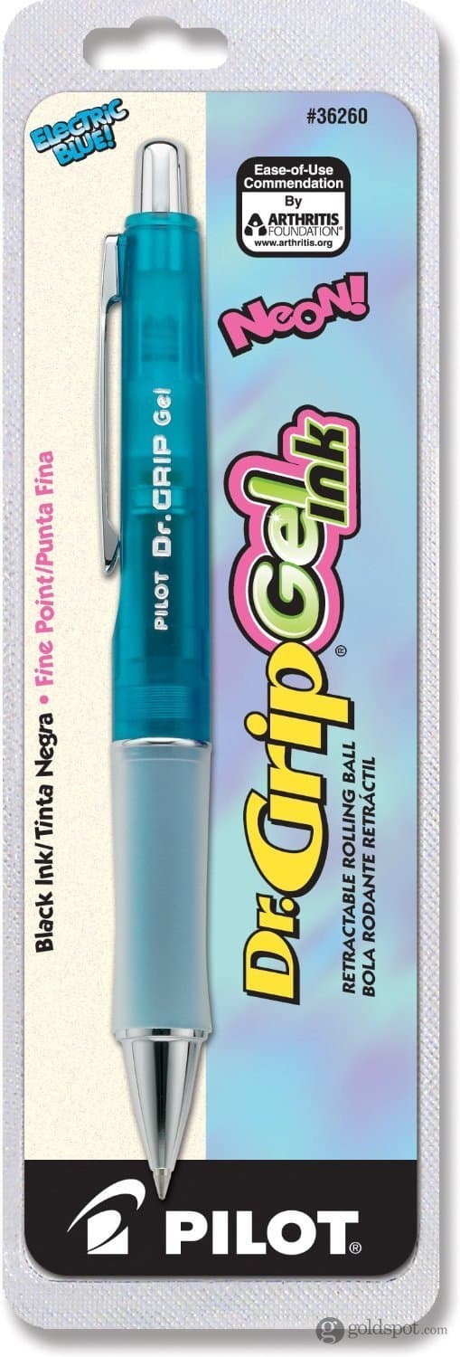 Pilot Dr. Grip Retractable Rollerball Gel Pen in Neon Blue - Fine Point Gel Pen