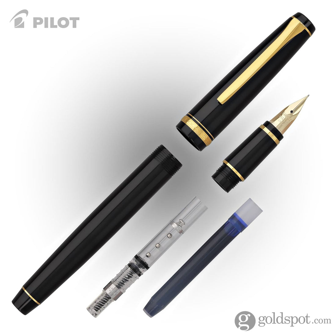 Pilot Falcon Fountain Pen in Black & Gold - Soft Flexible - Goldspot Pens