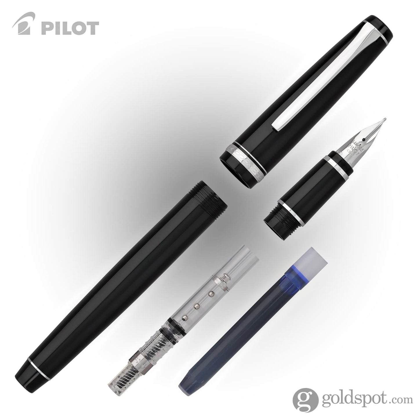 Pilot Falcon Fountain Pen in Black & Rhodium - Soft Flexible Fountain Pen
